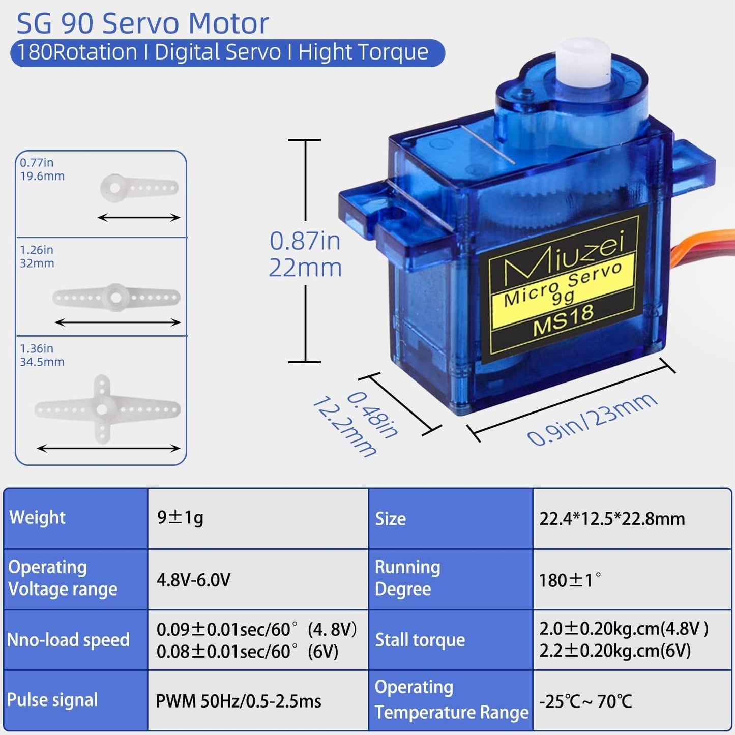 SG90 Servo Micro 9gr "OverClick" Servomotor SG-90 de 1.6Kg 5 Voltios Engranajes de Plastico