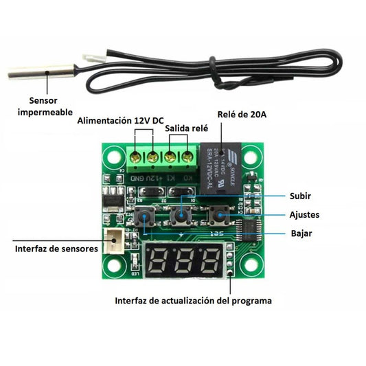 Módulo Controlador de temperatura digital -Termostato W1209 con Sensor